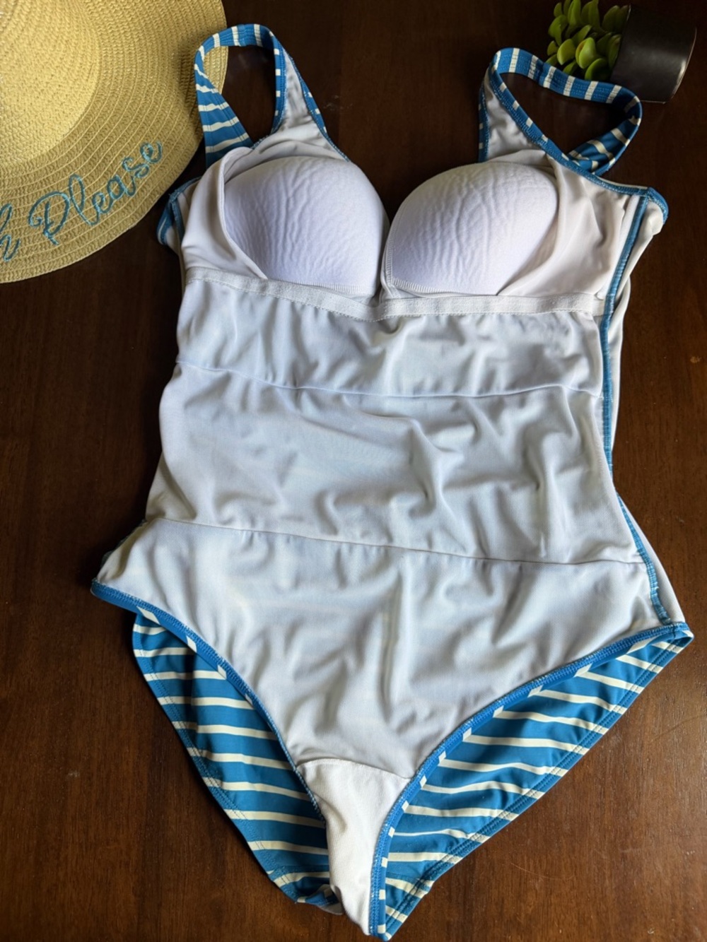 Boden Blue & White Striped One Piece Swimsuit Size 12R - Picture 3 of 10